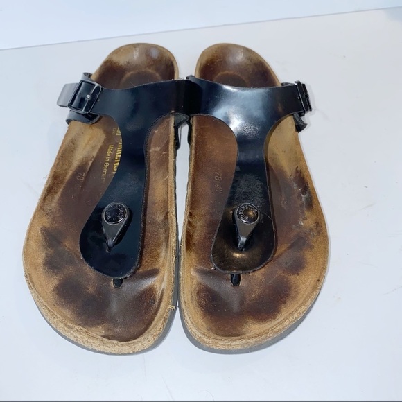 Birkenstock Gizeh Birko-Flor Black Patent Size 40 Narrow Fit - Picture 3 of 11